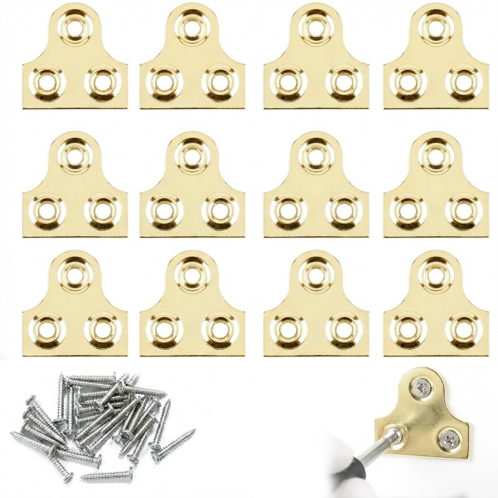 DAQUN 50 Pcs Picture Hanging Set - 20 Brass Plates with 30 Screws for Mirrors, Frames & Wall Decor