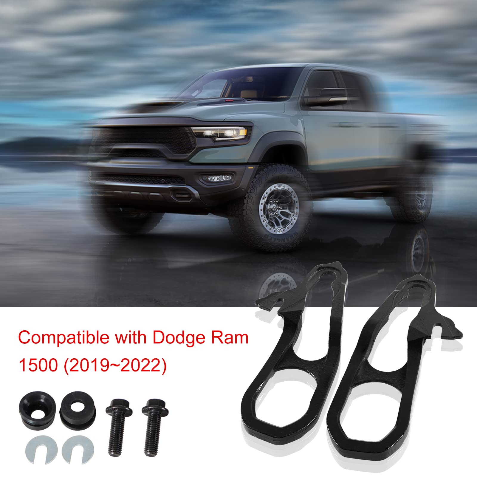 GSTP Front Car Tow Hooks Left & Right Compatible with Dodge Ram 1500 with 3.0L 3.6L 5.7L Engine2019-2022(Black)