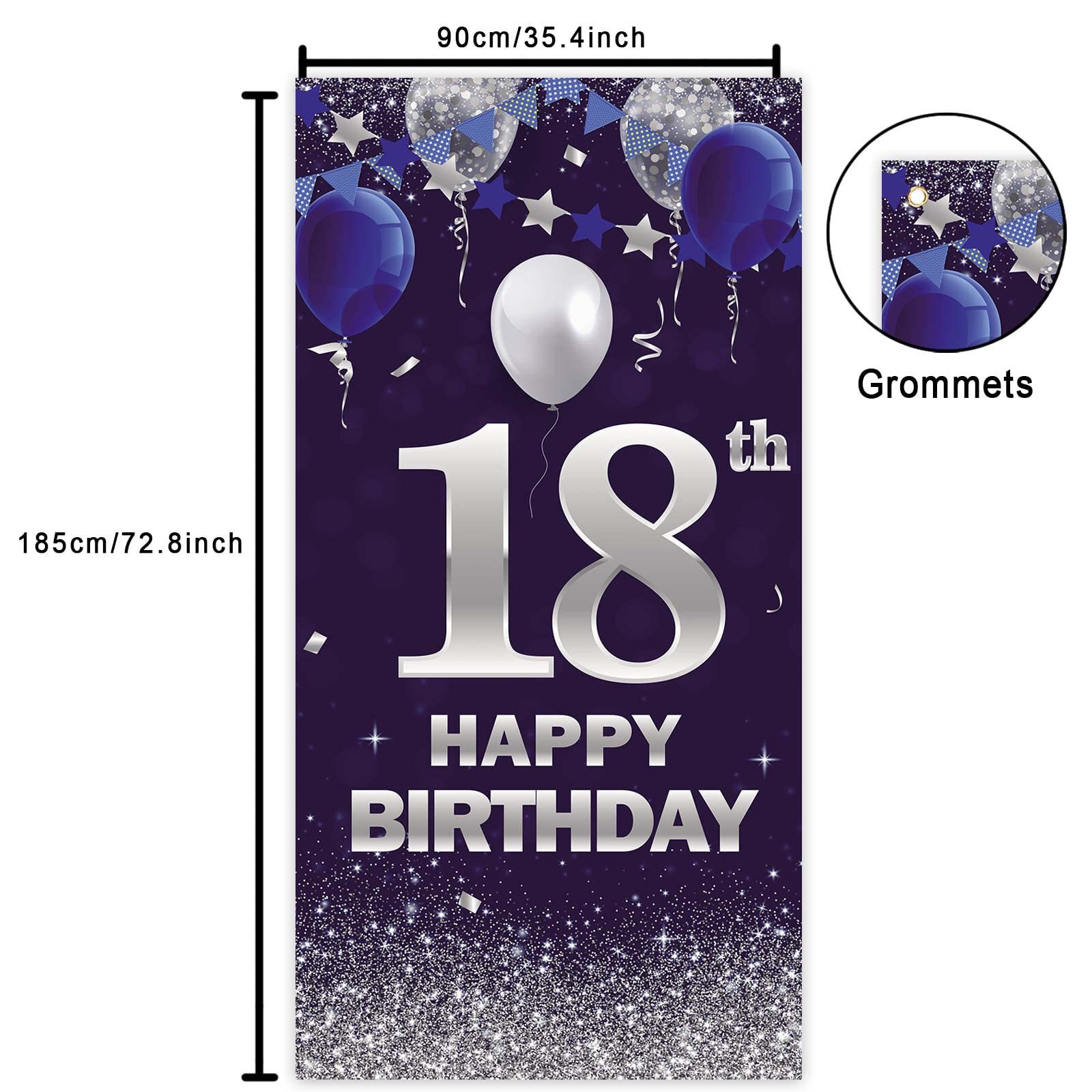 Nelbiirth Happy 18th Birthday Decorations Kit - Large Blue & Silver Backdrop Banner, Balloons, Party Supplies