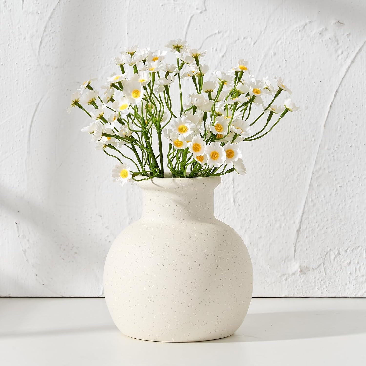 SIDUCAL Spotted Ceramic Modern Vase, 5.8 Inch Rustic Farmhouse Decorative Boho Terracotta Vase for Home Decor, Table, Living Room, Wedding, Shelf Decor, Mantel, Speckled White - Image 3