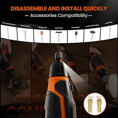 Miniatura 4 de HARDELL Herramienta rotativa inalámbrica de 12 V, kit de herramientas rotativas de 6 velocidades, 30000 rpm, 94 accesorios de herramientas rotativas