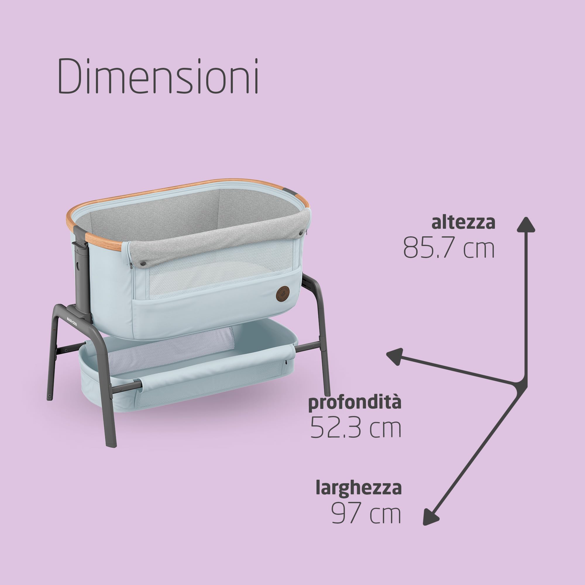 Maxi-Cosi Iora Culla Fianco Letto, Co Sleeping Culla Neonato con Materasso Imbottito Incluso, Reclinabile per Antirigurgito, Regolabile in Altezza, con Cestello Capiente, Essential Grey (grigio)