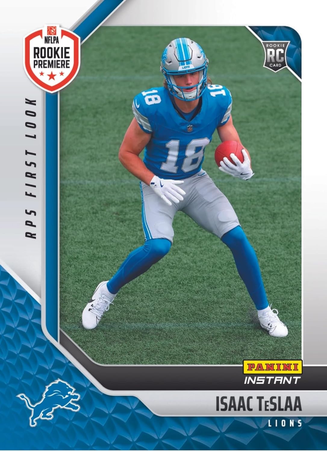 2025 Panini Instant Isaac TeSlaa RC #RPSFL-9 - First Look -Lions Rookie Football Trading Card- Detroit - Each Card Stamped 1 of 542 on back. Shipped in Protective Screwdown Holder!