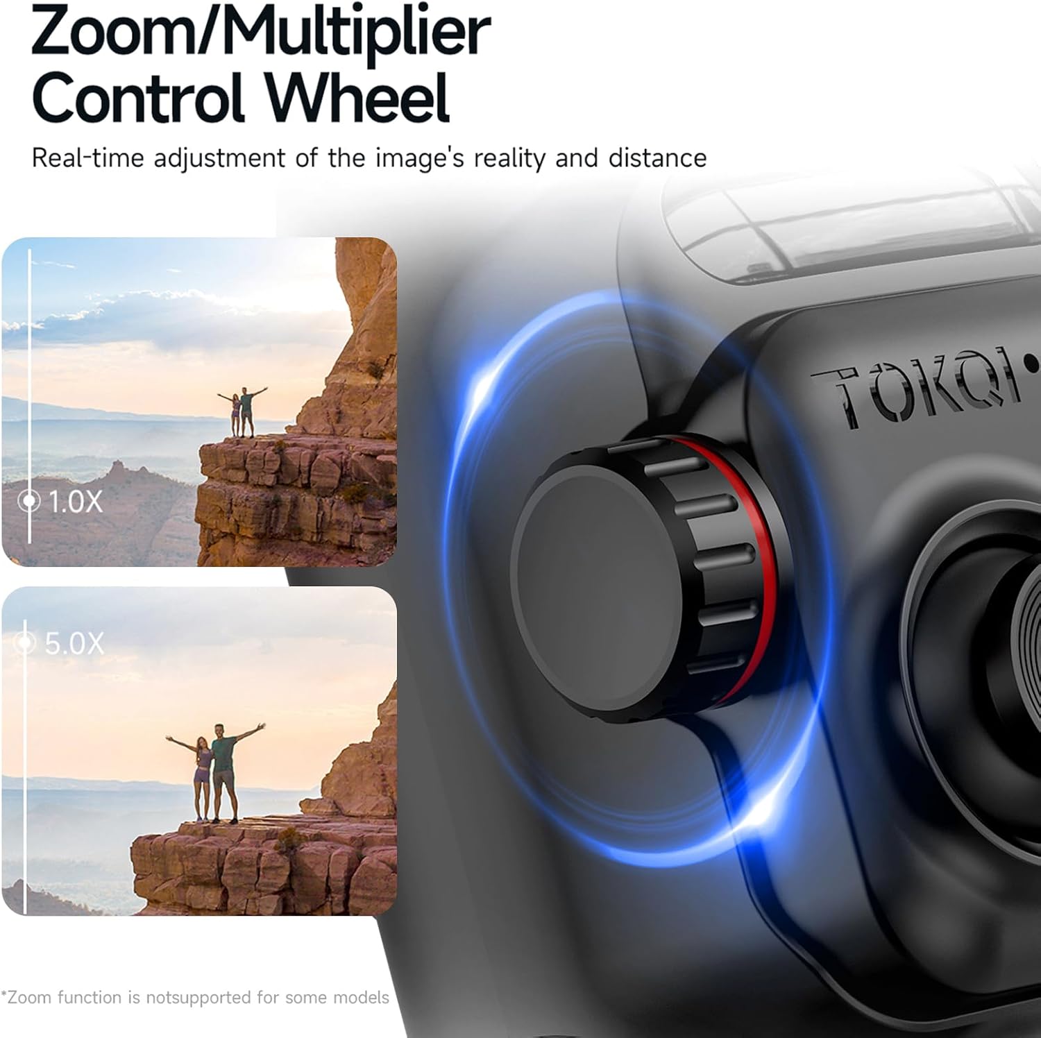 Image showing the Zoom/Multiplier Control Wheel with examples of 1.0X and 5.0X zoom.