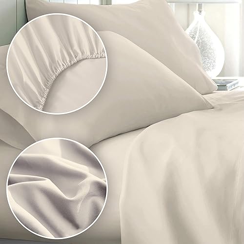 Miniatura 3 de POLO World Network Juego de sábanas de 6 piezas, microfibra, beige, juego de sábanas matrimonial