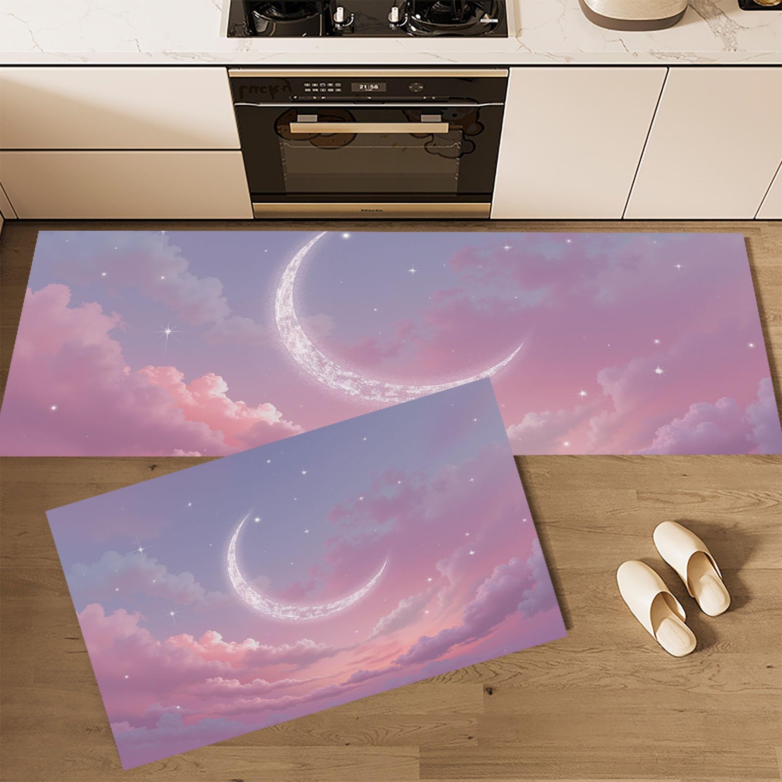 Tapis de cuisine lavable et absorbant avec motif croissant de lune moderne