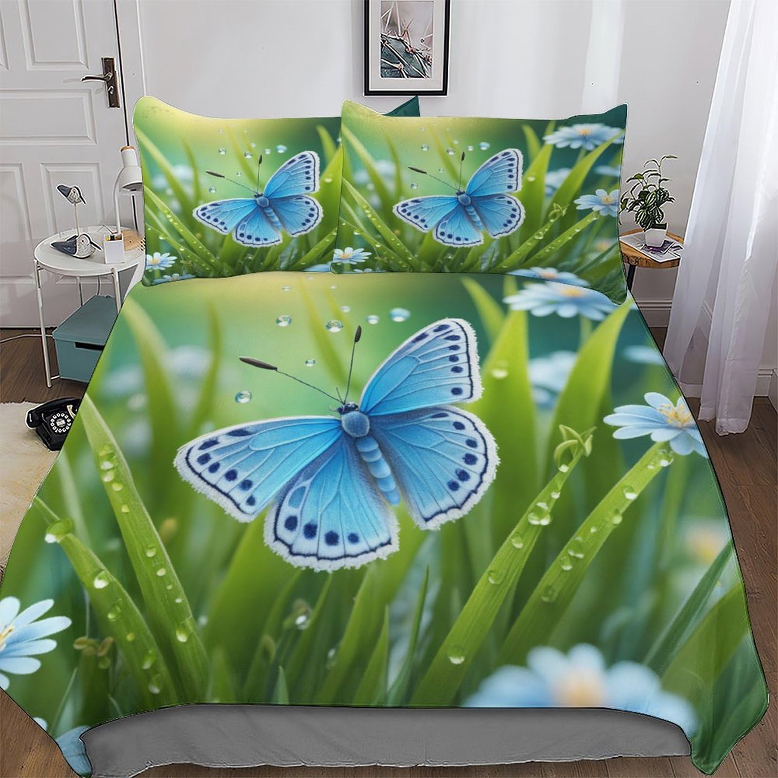 Housse de couette papillon ultra douce parure de lit double 200x200cm microfibre coton