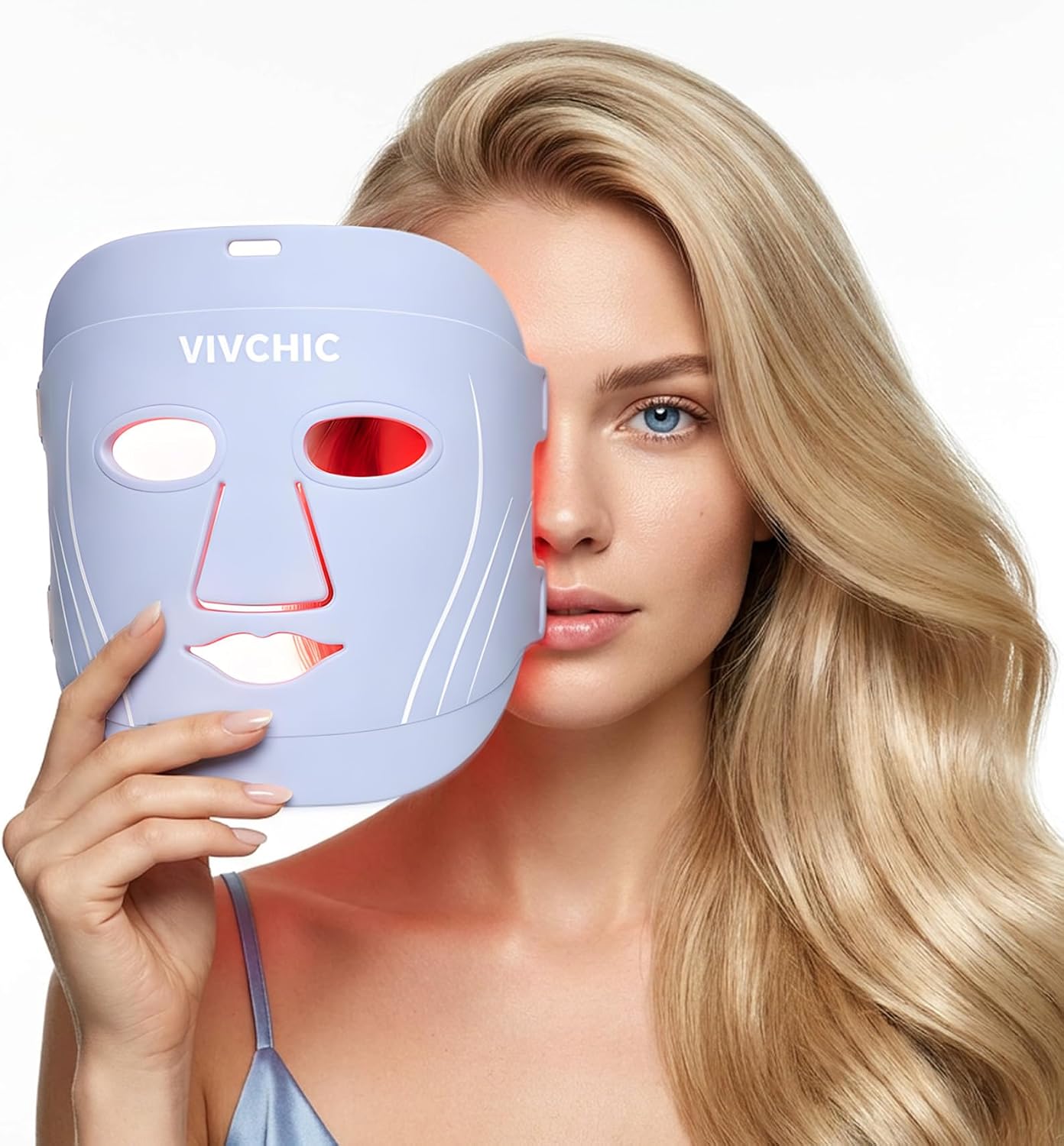 Red Light Therapy Mask for Face, 850nm NIR, 15% More Coverage, Blue