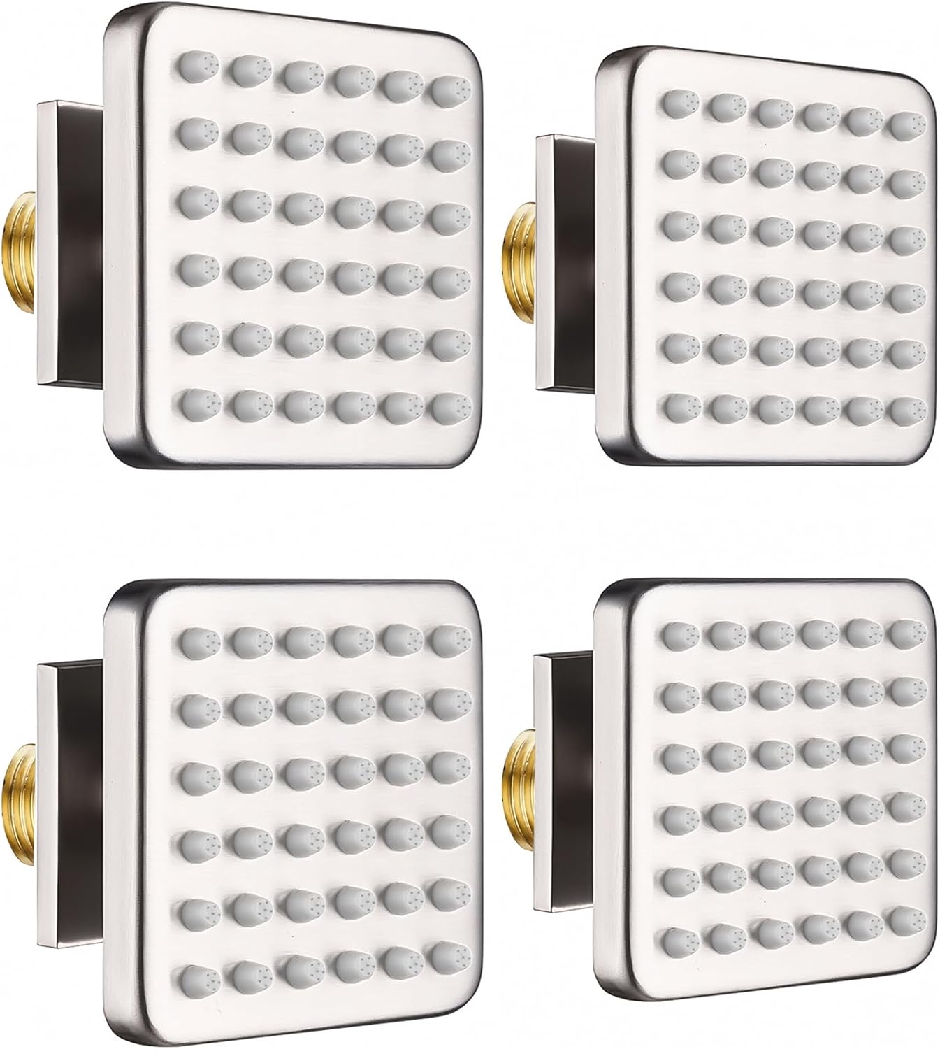 3 inch Body Jets for Spa Massage - Brass Square Shower Body Jets with 36 Silicone Spray Heads and 216 Spout Holes - NPT1/2" - 4PCS (Brushed Nickel)
