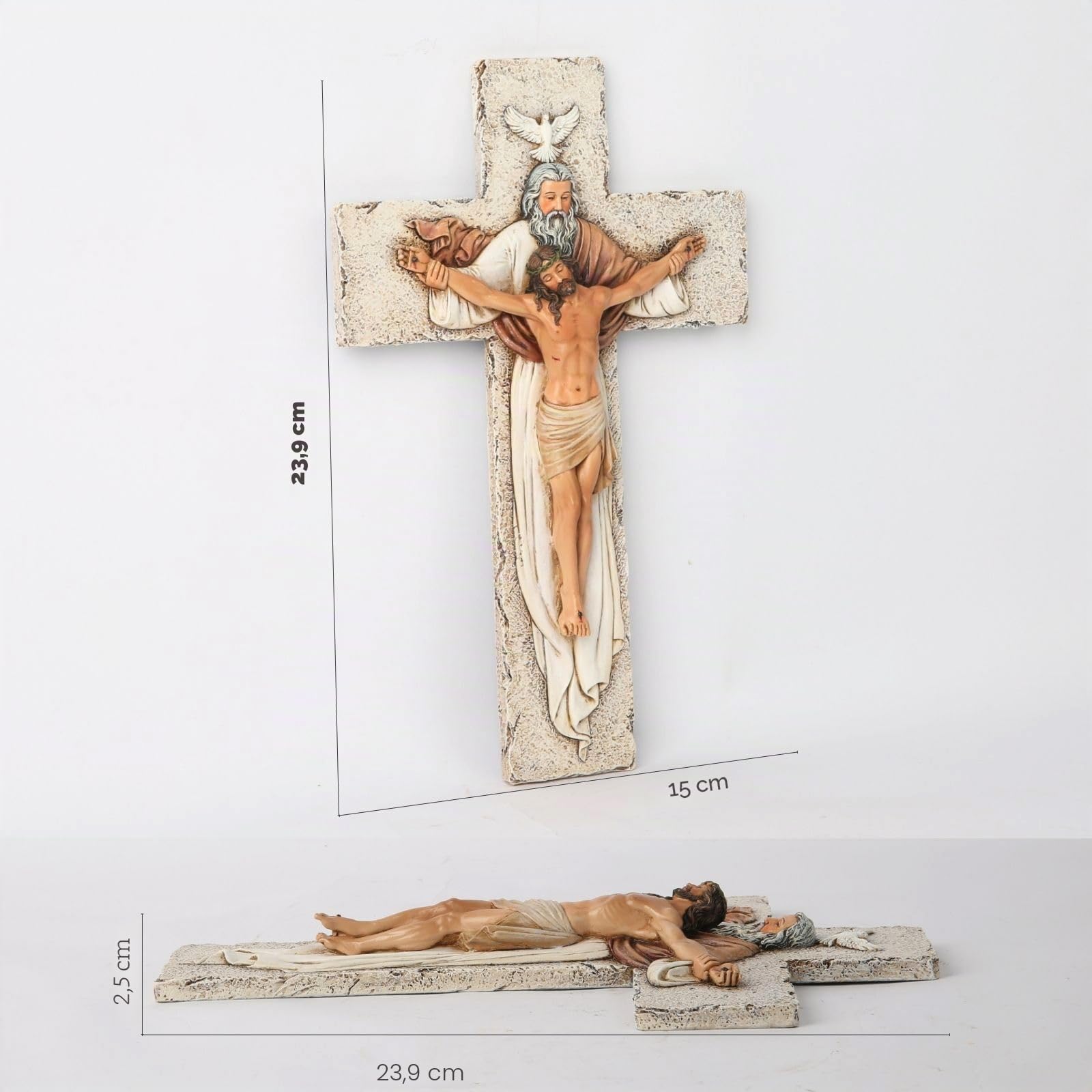 Buildclassic Crucifix mural de la Sainte Trinité de la Colombie-Britannique, Jésus-Christ, décoration d'intérieur inspirante, cadeaux de dévot, sculpture murale religieuse peinte à la main, 24,1 cm