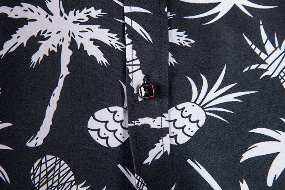 HGJH Hawaii Hemd Männer, Herrenhemd Kurzarm Weiß Kokospalme Ananas Aufdruck Hawaiihemd Kuba-Kragen Schwarz Langarm Button Down Weiches Strandhemd Henley-Shirt Für Männer Jungen