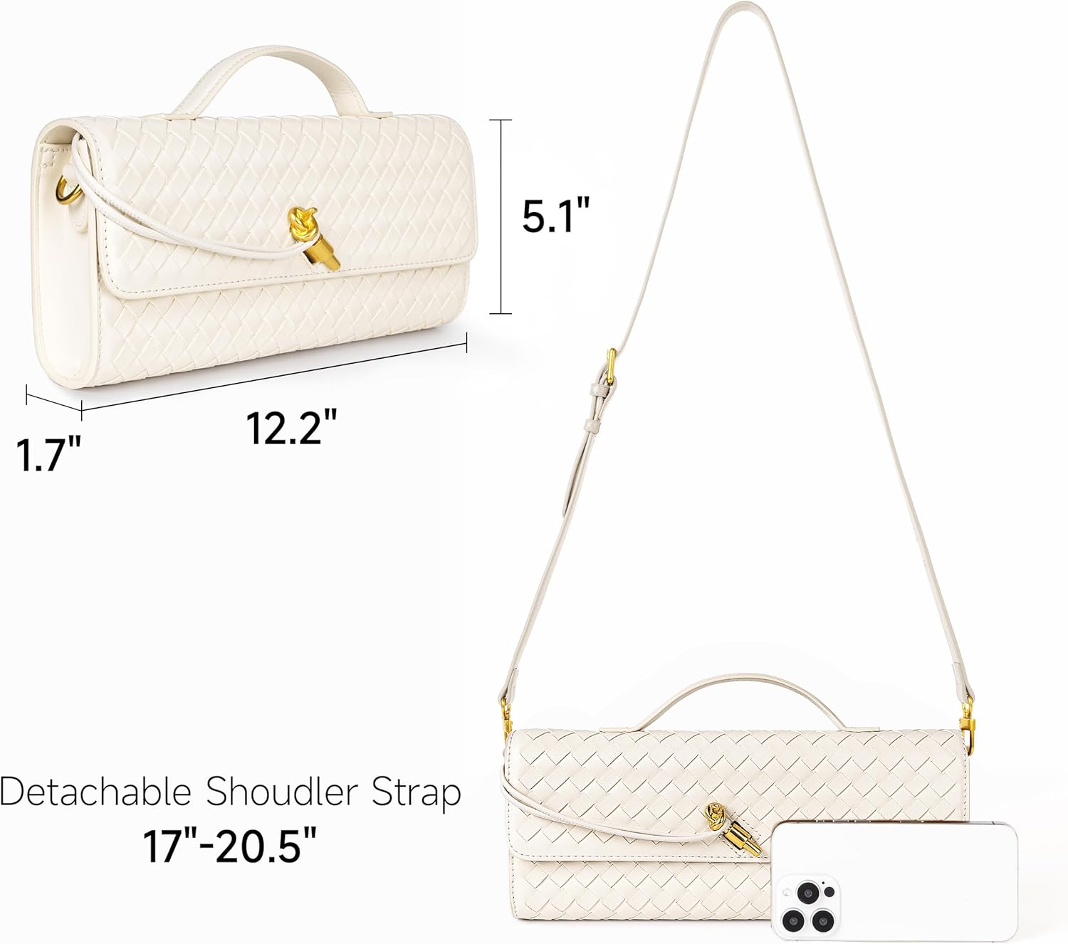 Joryin Woven Purse for Women Evening Clutch Woven Leather Handbags Crossbody Bag Purse Formal Evening Bag, Vegan Leather - Image 4