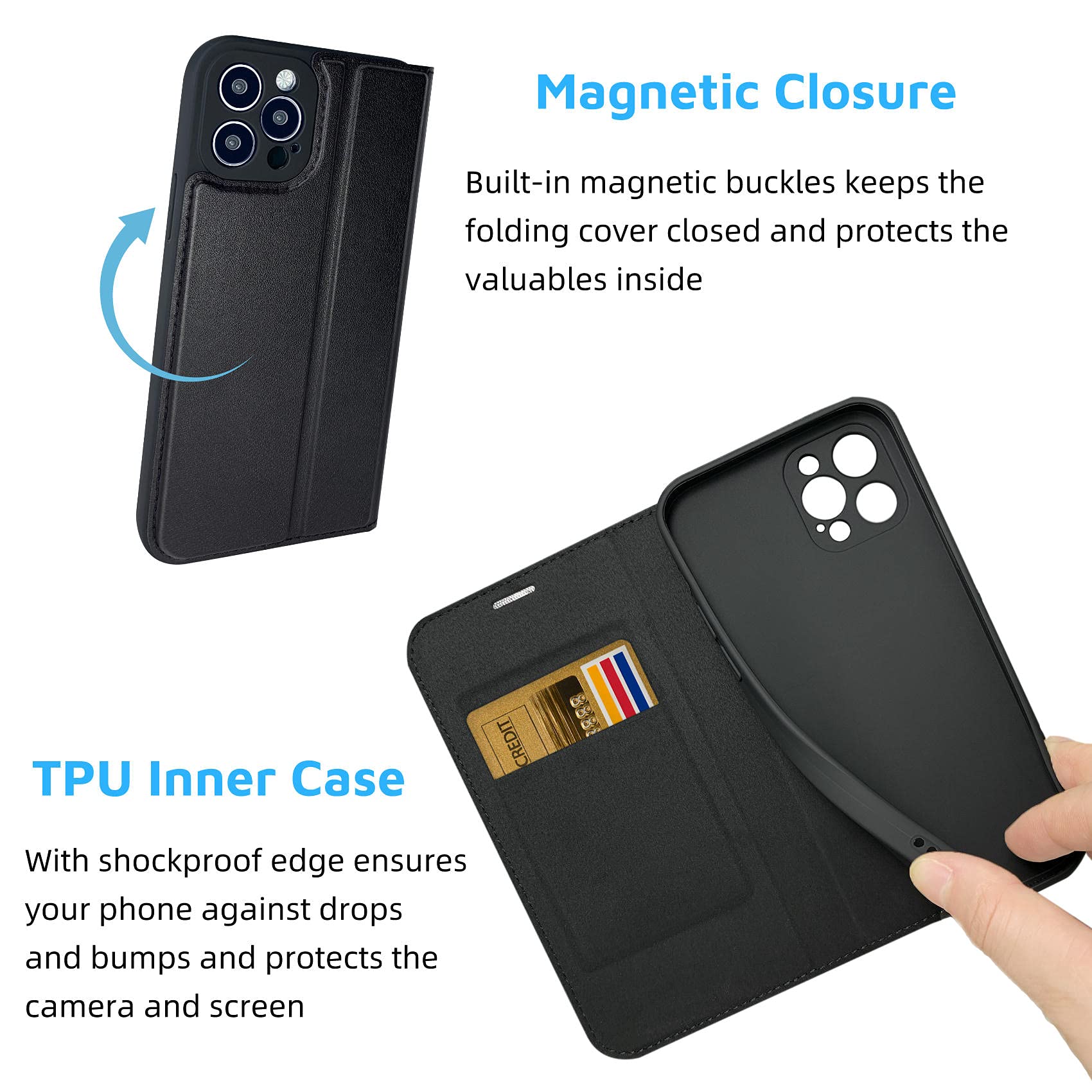 NOUSKE Poly Urethane Leather Designed for iPhone 12 Pro Max Case (6.7 Inch)  [Flip Wallet Case][TPU Protective Cover],Black : Amazon.in: Electronics