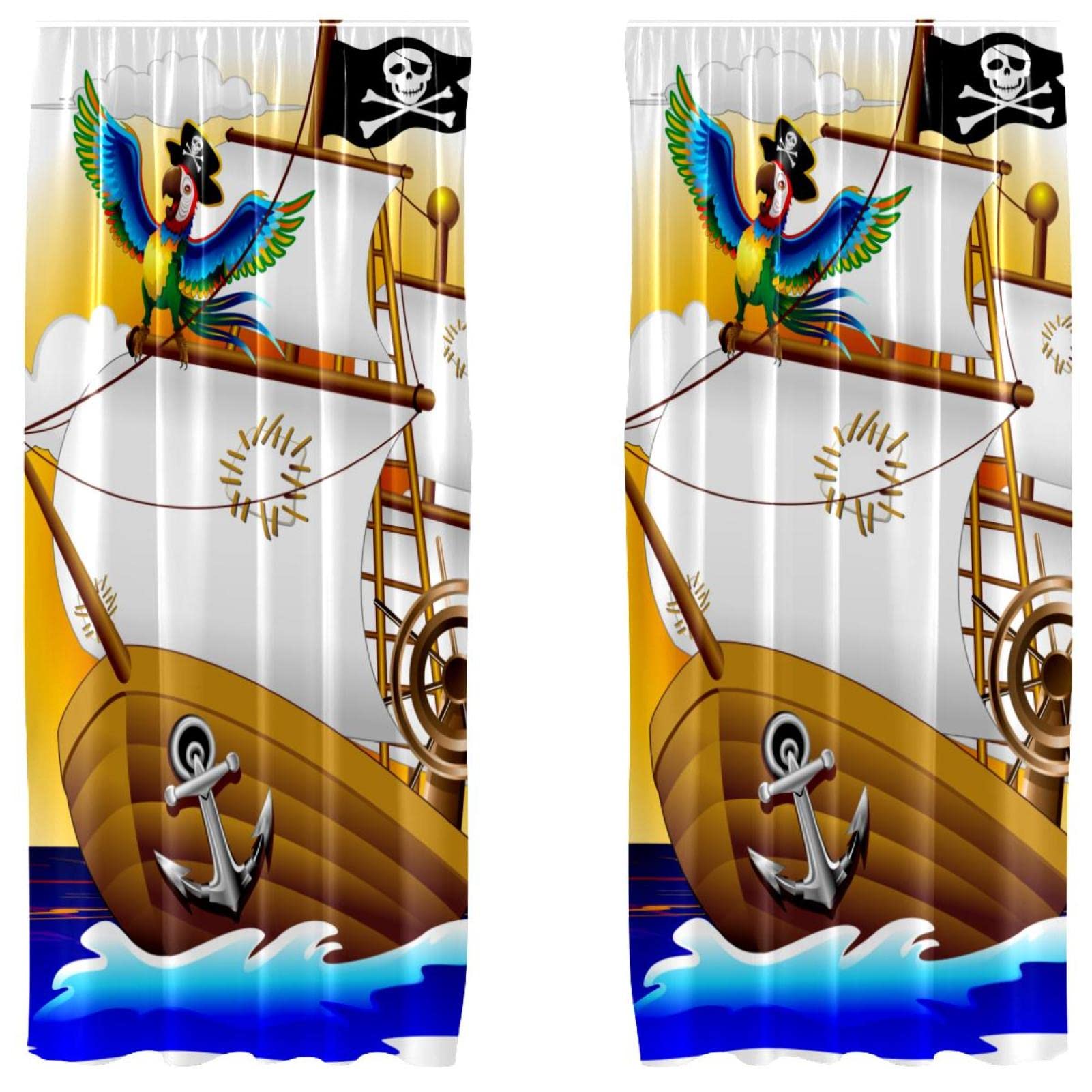 Rideaux bateau de pirate style dessin animé 140x213 cm pour chambre enfant