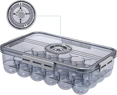 BSTKEY Soporte para huevos para refrigerador, contenedor de huevos con escala de tiempo, soporte para huevos con tapa para almacenamiento de cocina,