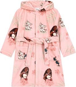 Disney Moana Girls Robe, Princess Moana Girls Bathrobe with Hood, Soft Fleece Kids Bathrobe, Pink 5