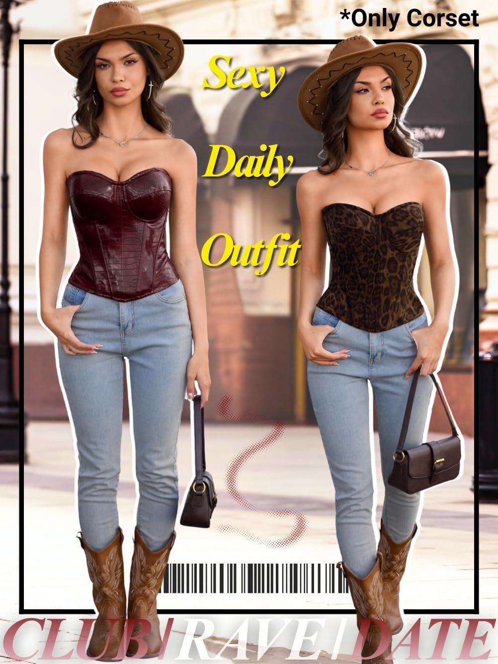 Womens Sexy Corset with 2 Straps (Wide & Thin), Boned Underwire Zipper, Overbust Bustier Rave Tube Top Size 00-10 - Image 5