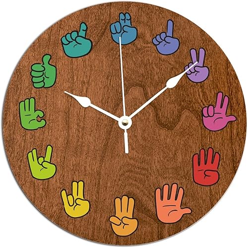 Reloj de pared con lenguaje de señas americano, de 10 x 10 pulgadas, reloj de PVC silencioso y sin tictac, estilo shabby chic, fácil de leer,