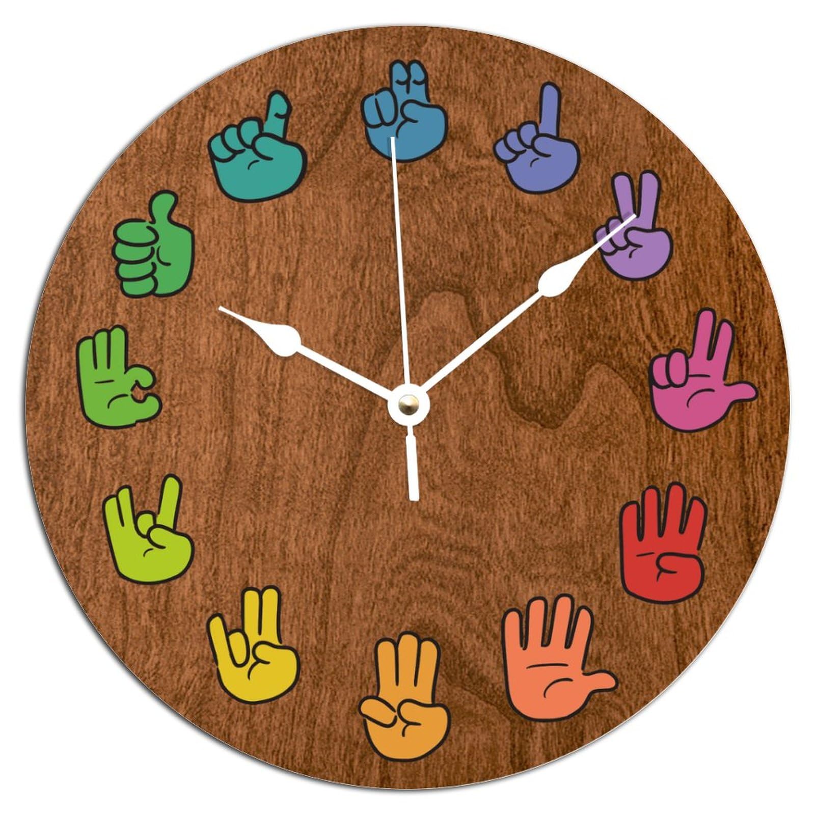Farmhouse Wall Clock Rainbow Language PVC Wall Clock American Sign Language Silent Wall Clock Non Ticking 12x12 Inch Rustic Clocks Battery Operated