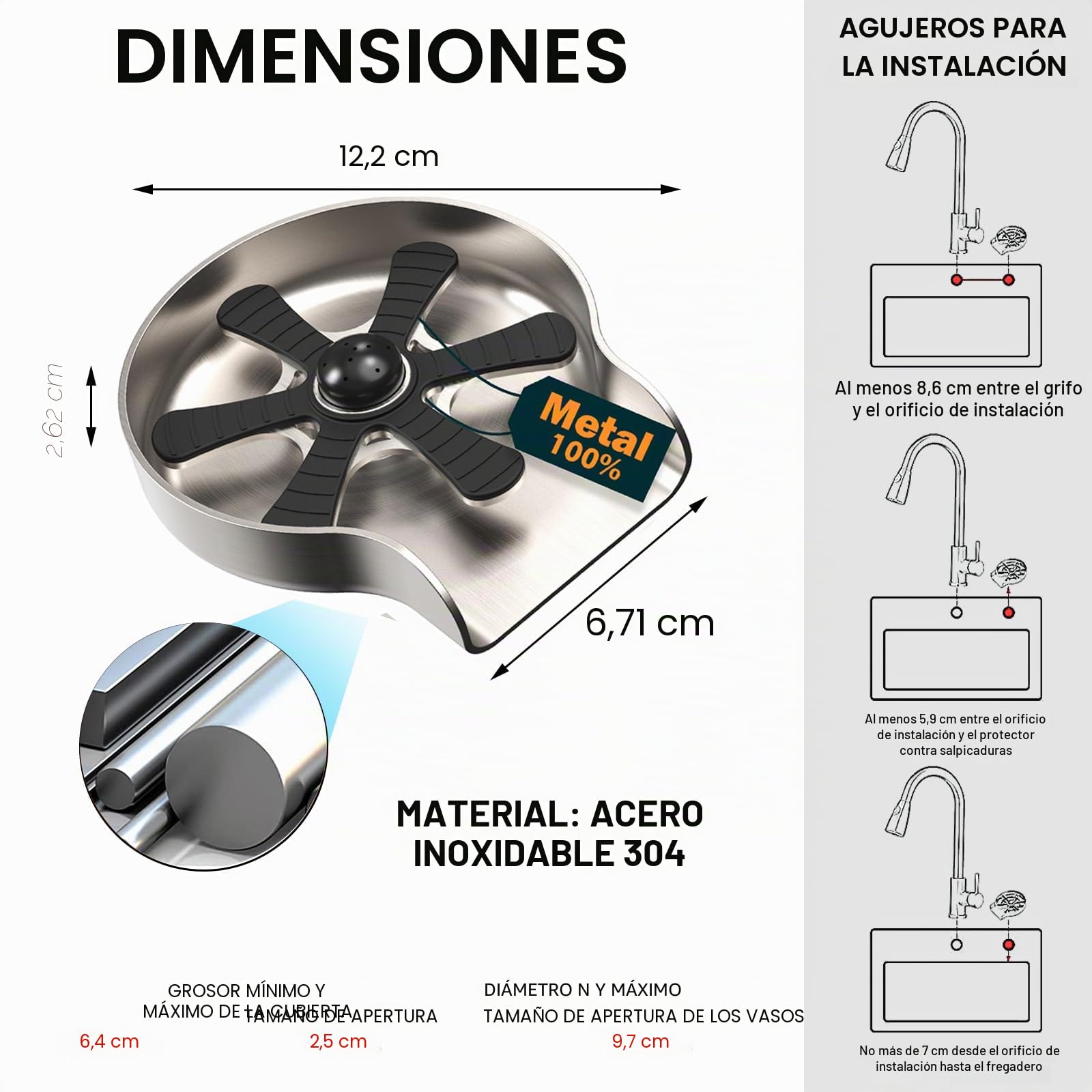 Lavavasos - Lava Vasos Fregadero Enjuagador de Vasos con Material de acero inoxidable macizo, Limpia Vasos Fregadero Lavadora de Vasos Lava Vasos para Bares