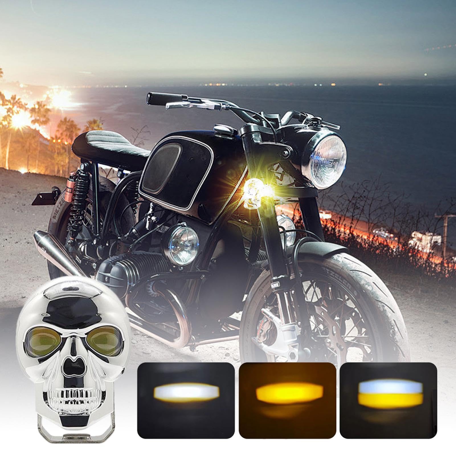 Feux iliaires Crâne De Moto | Lampes De Travail | Lampes Antibrouillard Pour Moto Skull | Phares iliaires En Forme De Crâne Pour Camion Tout-terrain, Chariot De Golf (noir, Argent)