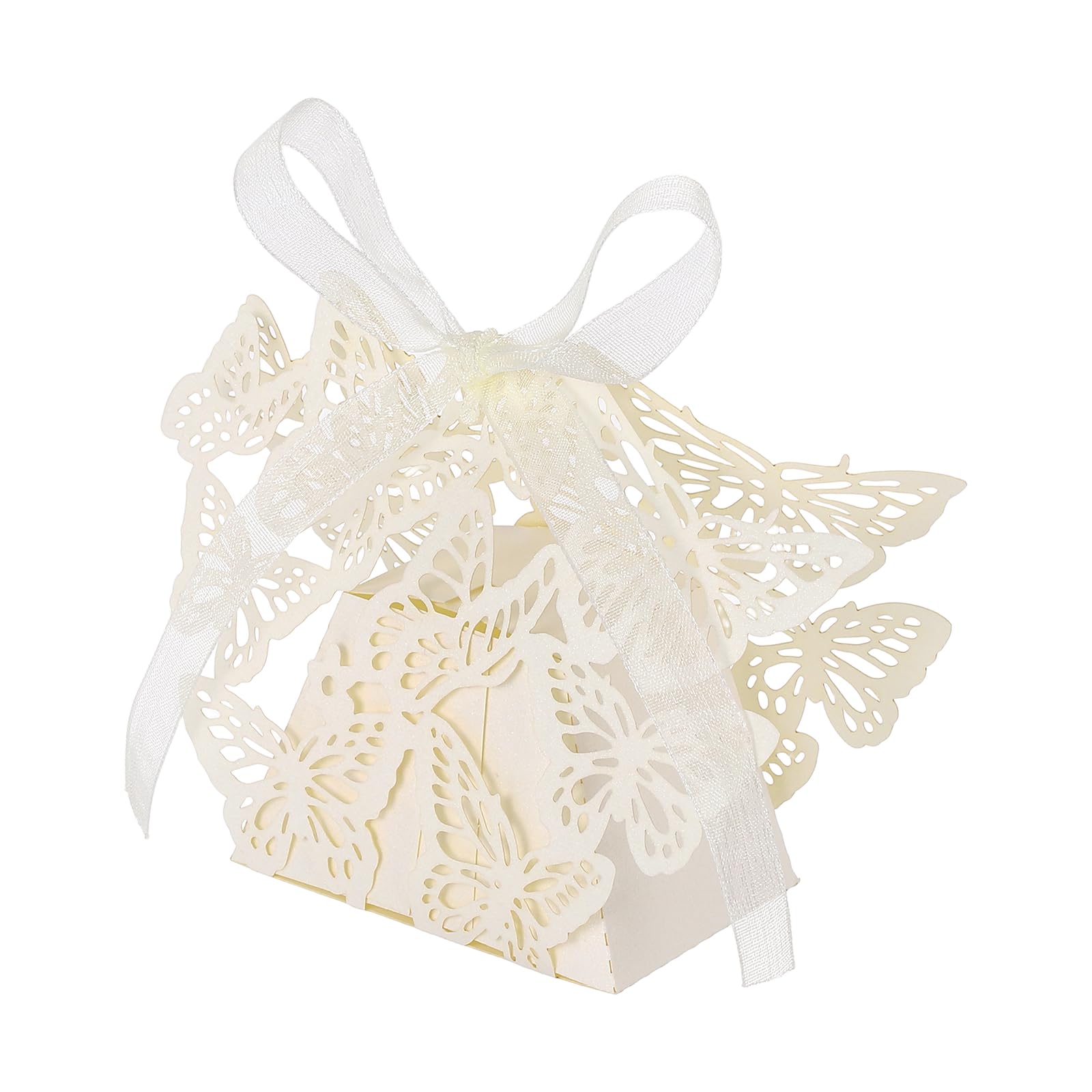 PATIKIL Butterfly Hollow Candy Box, (Light White) (50Pcs), Reusable Romantic Cookie Gift Boxes with Ribbons for Wedding/Birthday Party/Anniversary/Baby Shower