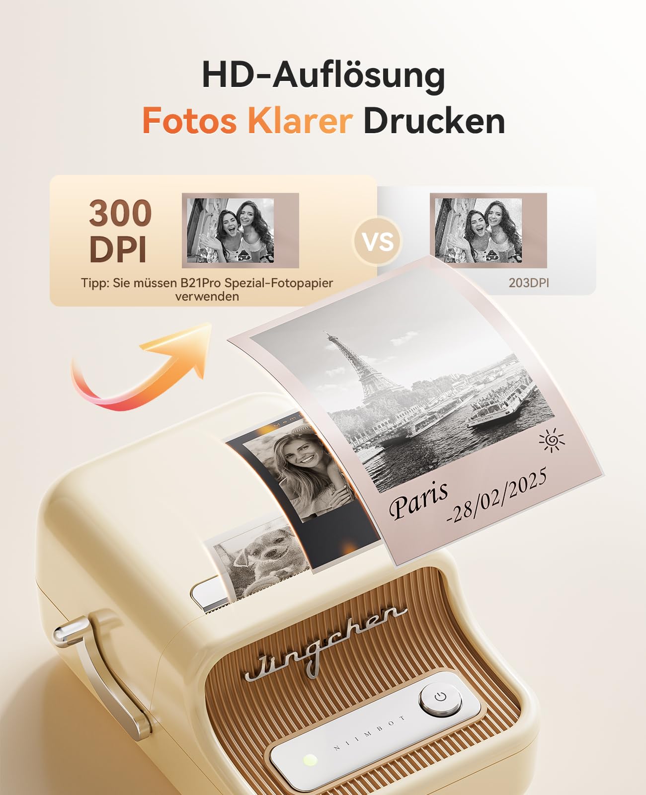 NIIMBOT B21Pro Etikettendrucker, 300dpi Selbstklebendes Etikettiergerät Bluetooth Beschriftungsgerät Label Printer Fotodrucker für Lernen, Studiennotizen, Bilderdruck, Scrapbooking, Weiß