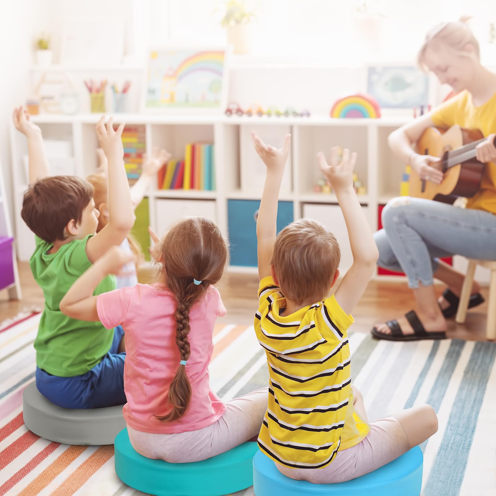 Coussins De Plancher Coussins De Sol Pour Salle De Classe, 12pcs 12 Pouces étanches à La Poignée Flexible Avec Poignée, 6 Couleurs De Sol Rectangulaire, Coussins De Sol Pour Enfants, Garderie, Présco