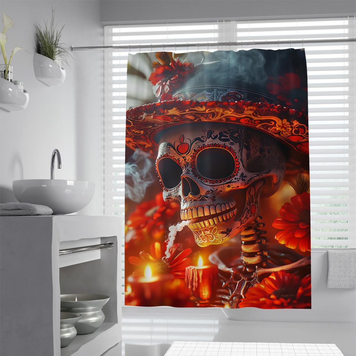 Tende Doccia Scheletro Rosso Halloween Day of The Dead 200x200cm