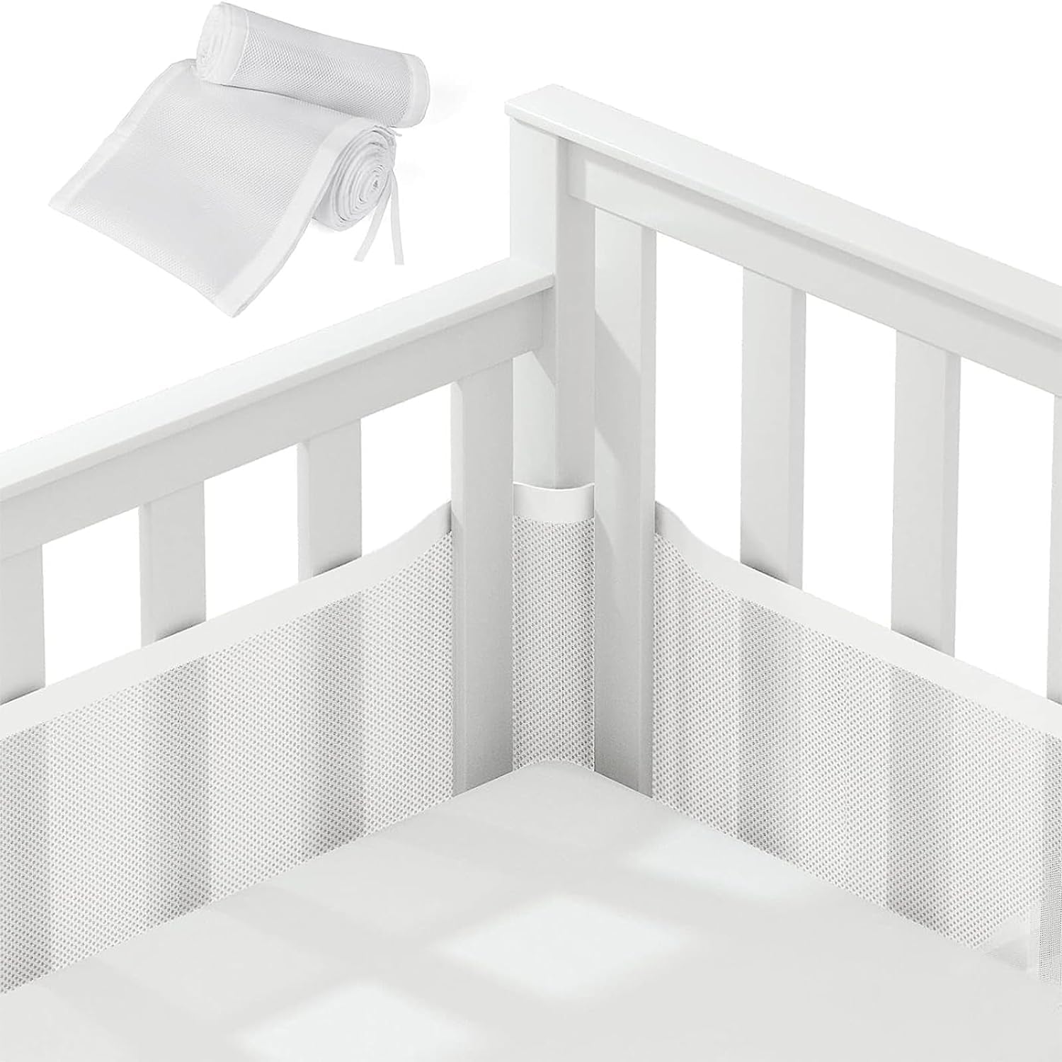 MostNow Crib Rail Cover, 2Pcs Soft Reinforced Anti Collision Baby Crib Rail Guard,Breathable Mesh Cot Liner,Corner Cover Edge Protector Suit for Most Standard Bed (White)