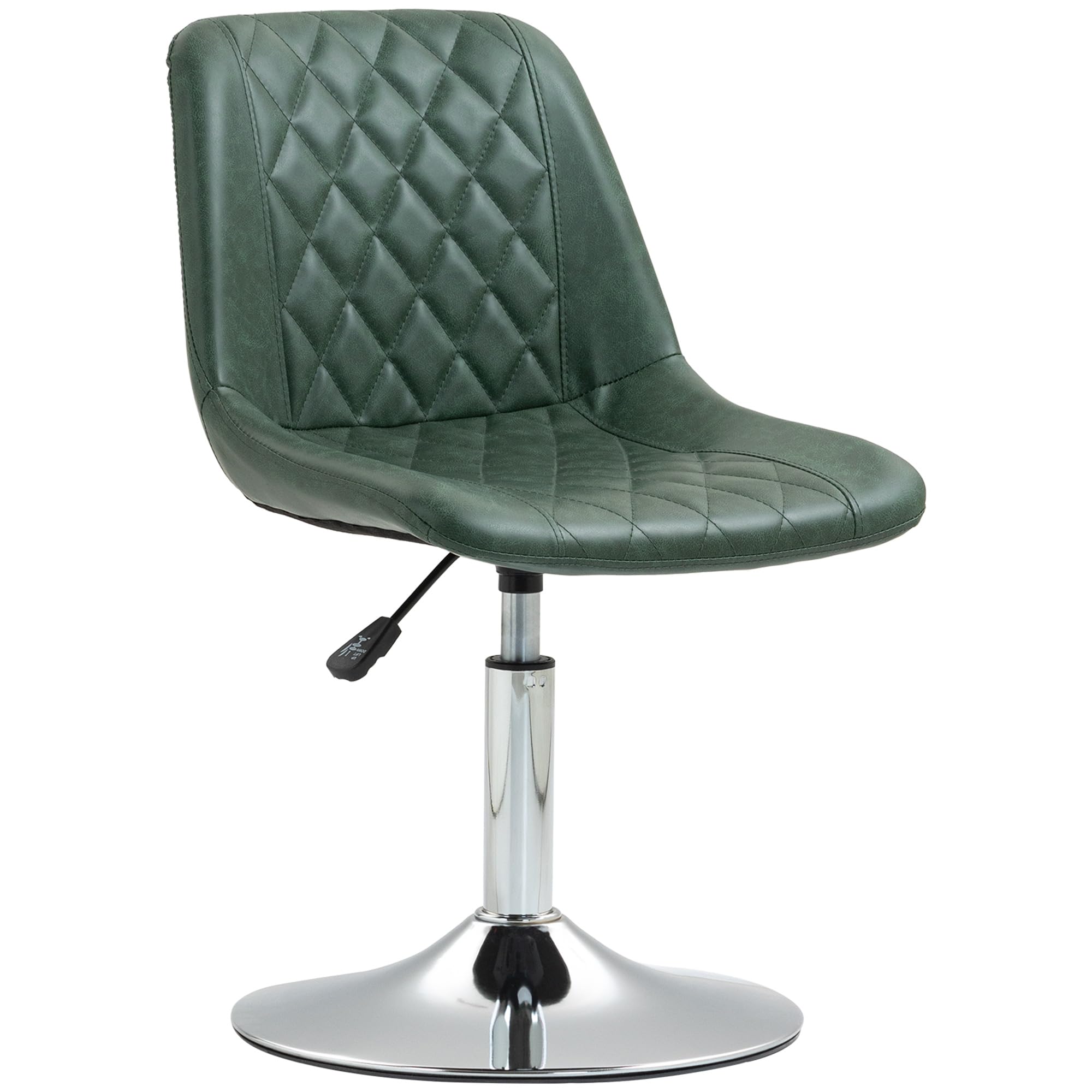 HOMCOM Silla de Oficina sin Ruedas ni reposabrazos, Silla de Oficina giratoria con Base de Acero, Regulable en Altura, Silla ergonómica de Piel sintética, Verde