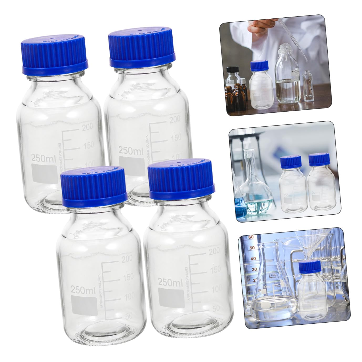 UKCOCO 4piezas Frascos De Vidrio Para Reactivos Frascos De Almacenamiento De Vidrio Graduados Con Tapas De Rosca Transparentes Para Laboratorio o Farmacia
