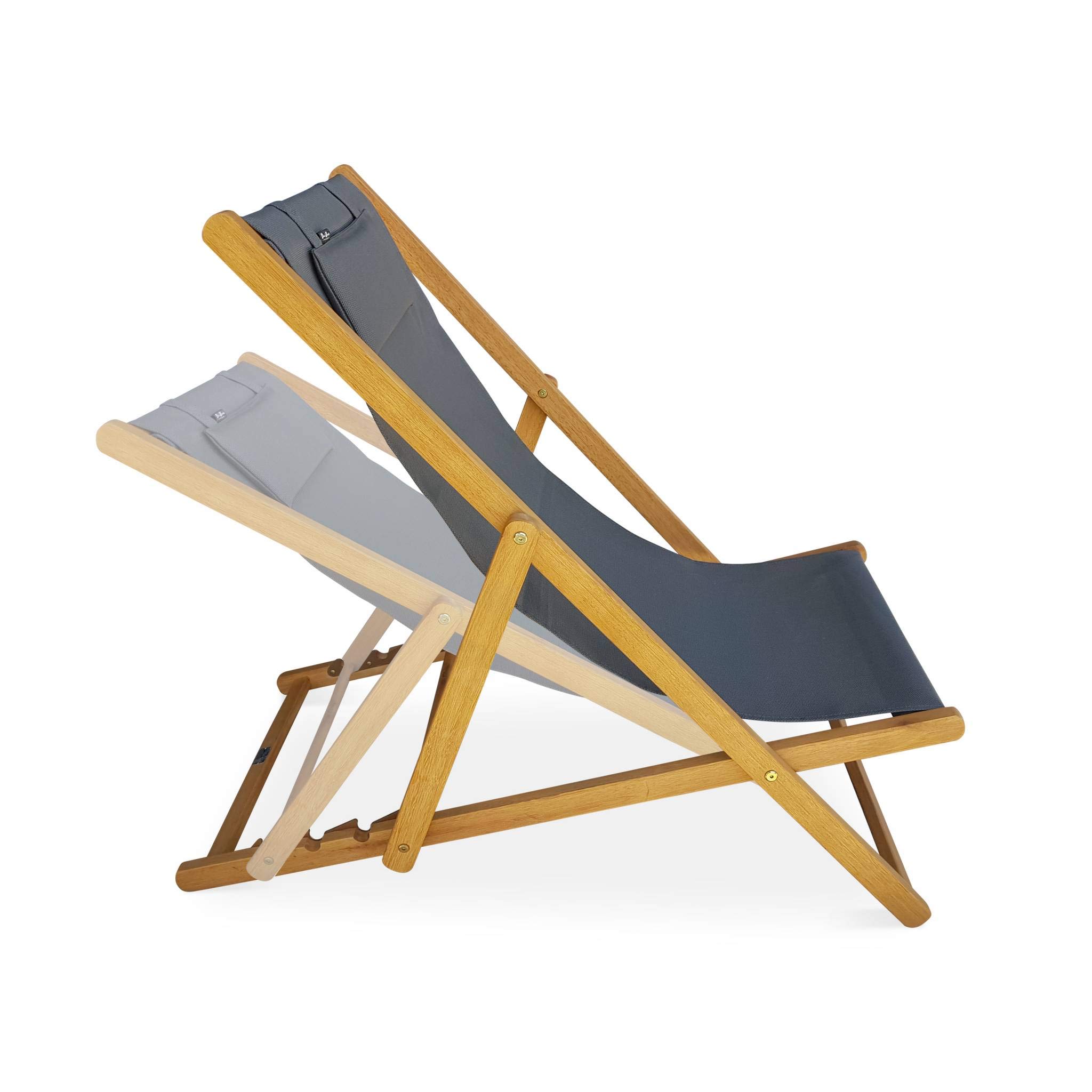 Set 2 sedie sdraio in legno con cuscino poggiatesta Antracite - 102x56x86 cm