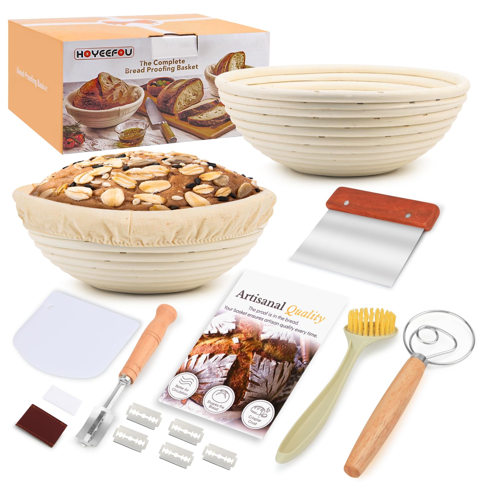 HOYEEFOU Bread Proofing Basket Set,Banneton Sourdough Bread Baking Supplies,Sourdough Starter Kit, Bread Making Tools Kit, Sourdough Tools Kit, Sourdough Proofing Basket set, Sour dough Tools Kit
