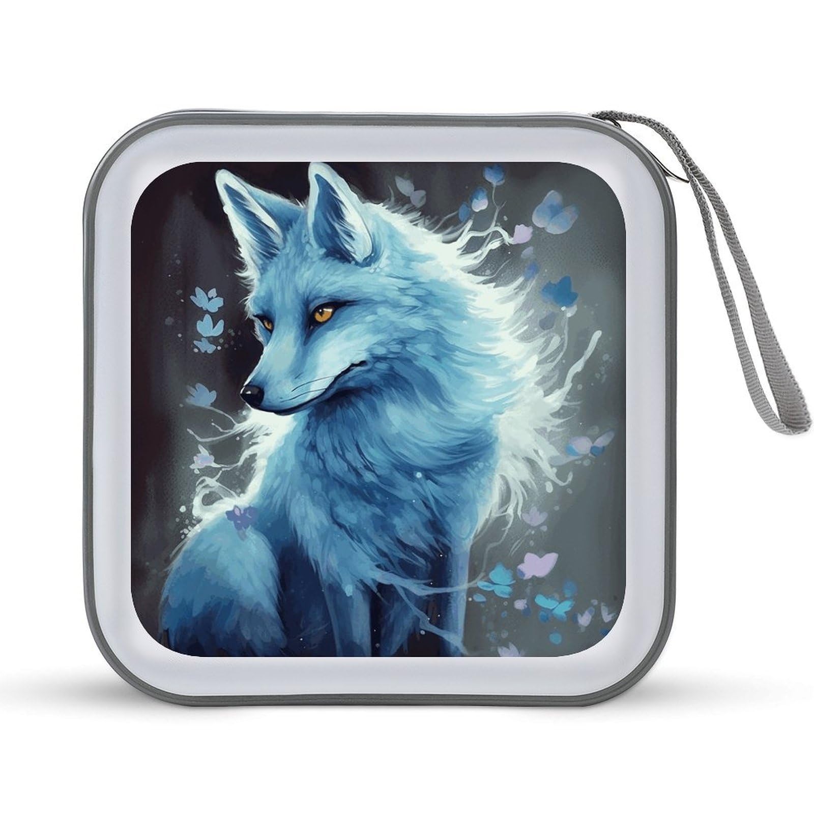 JTREHY Blue Fox CD Case 40 Capacity CD/DVD Case Holder Disc Storage Organizer Wallet Bag Portable Zipper CD Case Holder for Car Home Office Travel