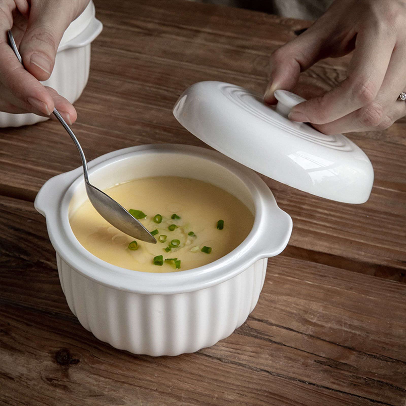 Tazón de Sopa, Tazones de Guiso, Tazas de Caldo, Tazones de Sopa con Asas, Taza de Sopa de Microondas con Tapa, Tazones de Sopa de Cebolla Francesa-Blanco-15x11x10cm, 450ml (Color : White, Size : 15