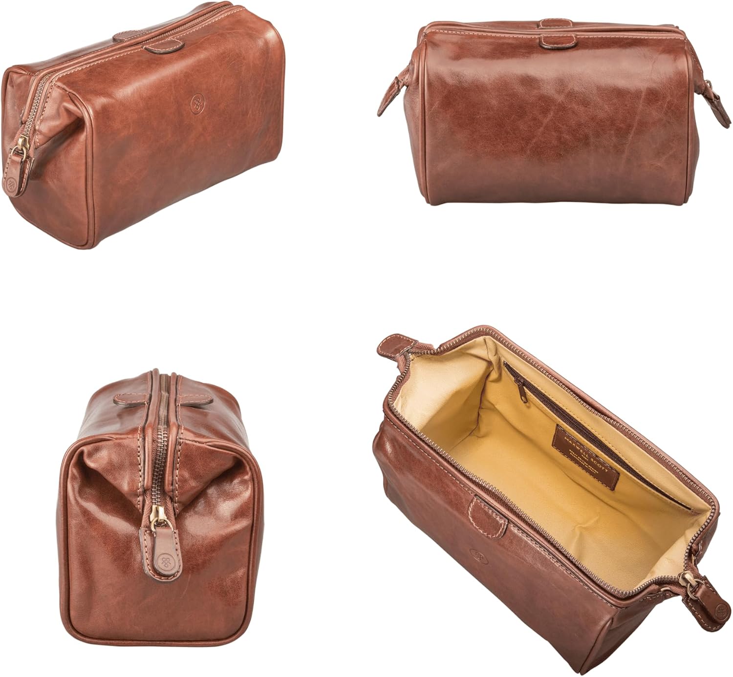 Maxwell Scott - Personalized Luxury Cow Leather Medium Toiletry Wash Bag for Men - The Duno Medium - Chestnut Tan