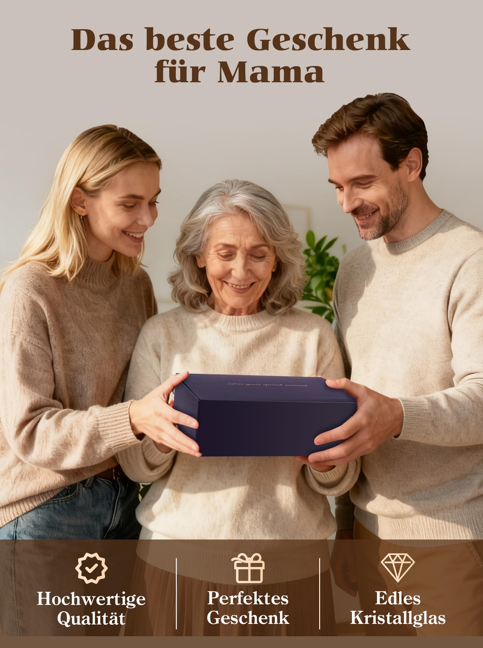 Geschenk für Mama zum Geburtstag & Muttertag – Edle Glasuhr mit Spruch von Tochter & Sohn – Besondere Geschenkideen für Frauen – Dekorative Tischuhr in Geschenkbox