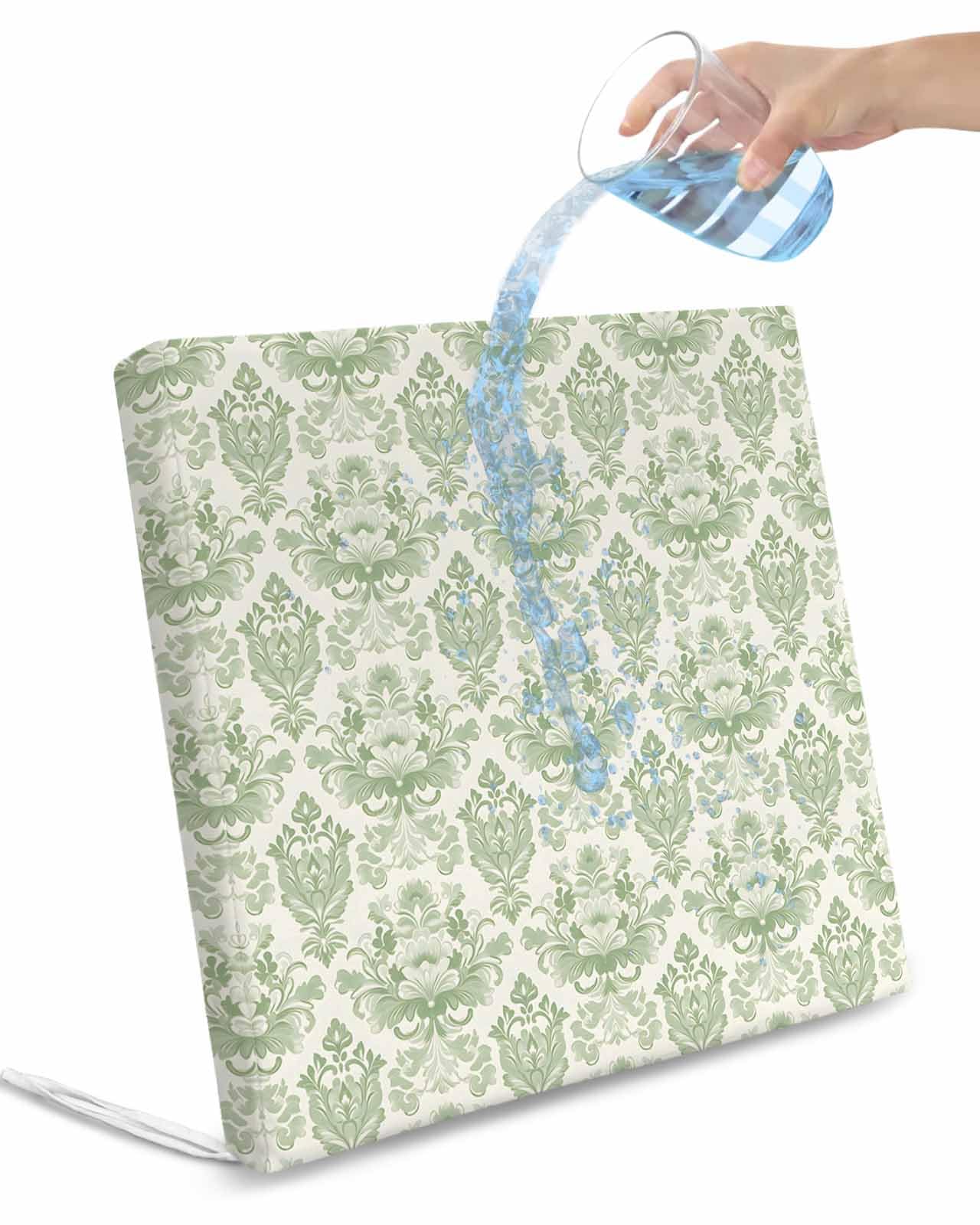 Hokiten Green Boho Floral Outdoor Cushion Chair Cover Set of 4 - Waterproof Couch Seat Covers, Vintage Ethnic Tribe Abstract Art Patio Furniture Protector Cushions Slipcovers for Sofa/RV, 22