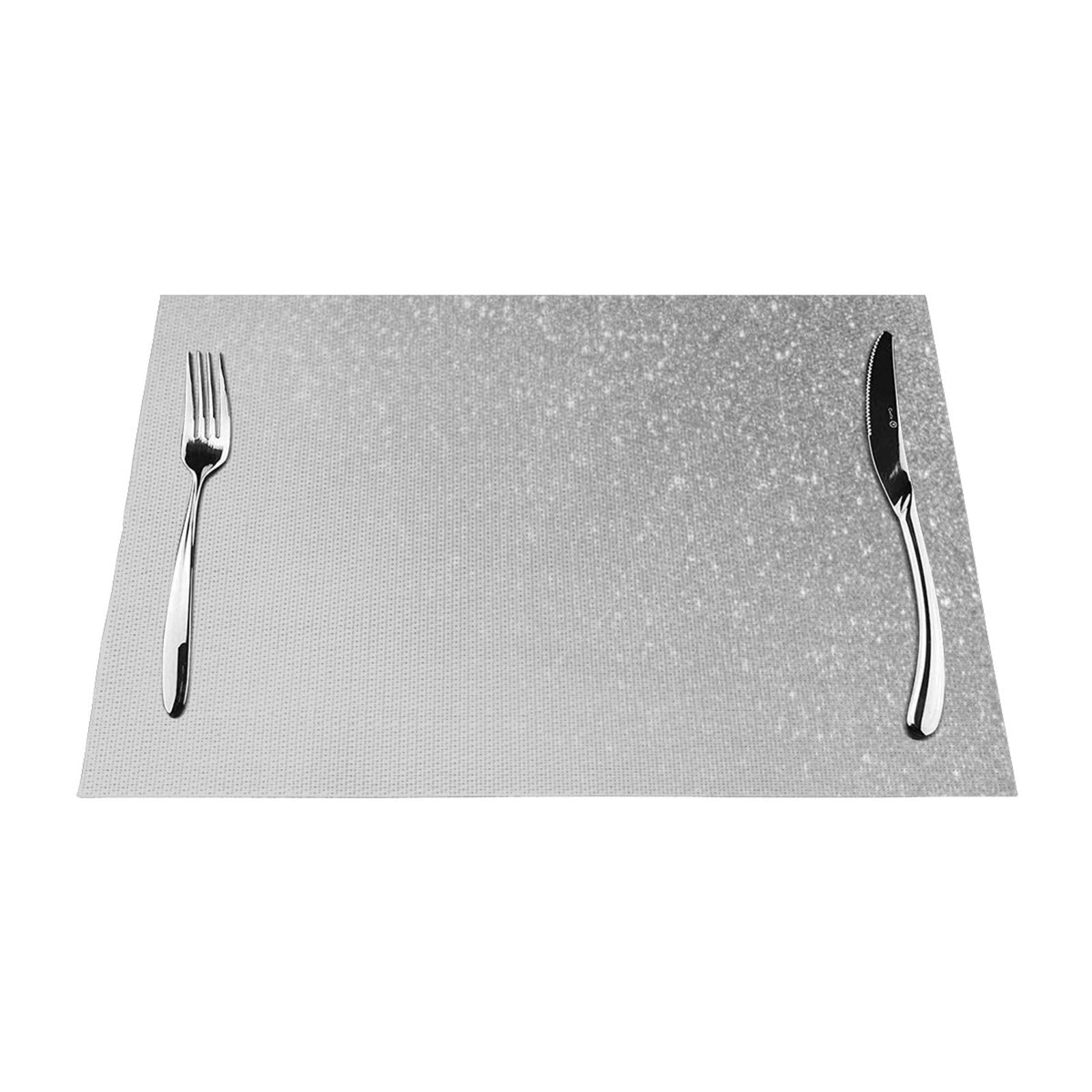 Sets de table paillettes argentées lavables en PVC gris résistant à la chaleur