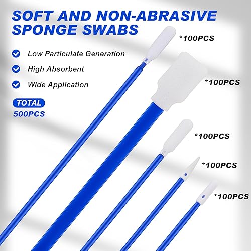 Miniatura 3 de Dansib Paquete de 500 hisopos de limpieza con punta de esponja, 5 tipos, kit de hisopos de limpieza multiusos para sala limpia, hisopos sin pelusa