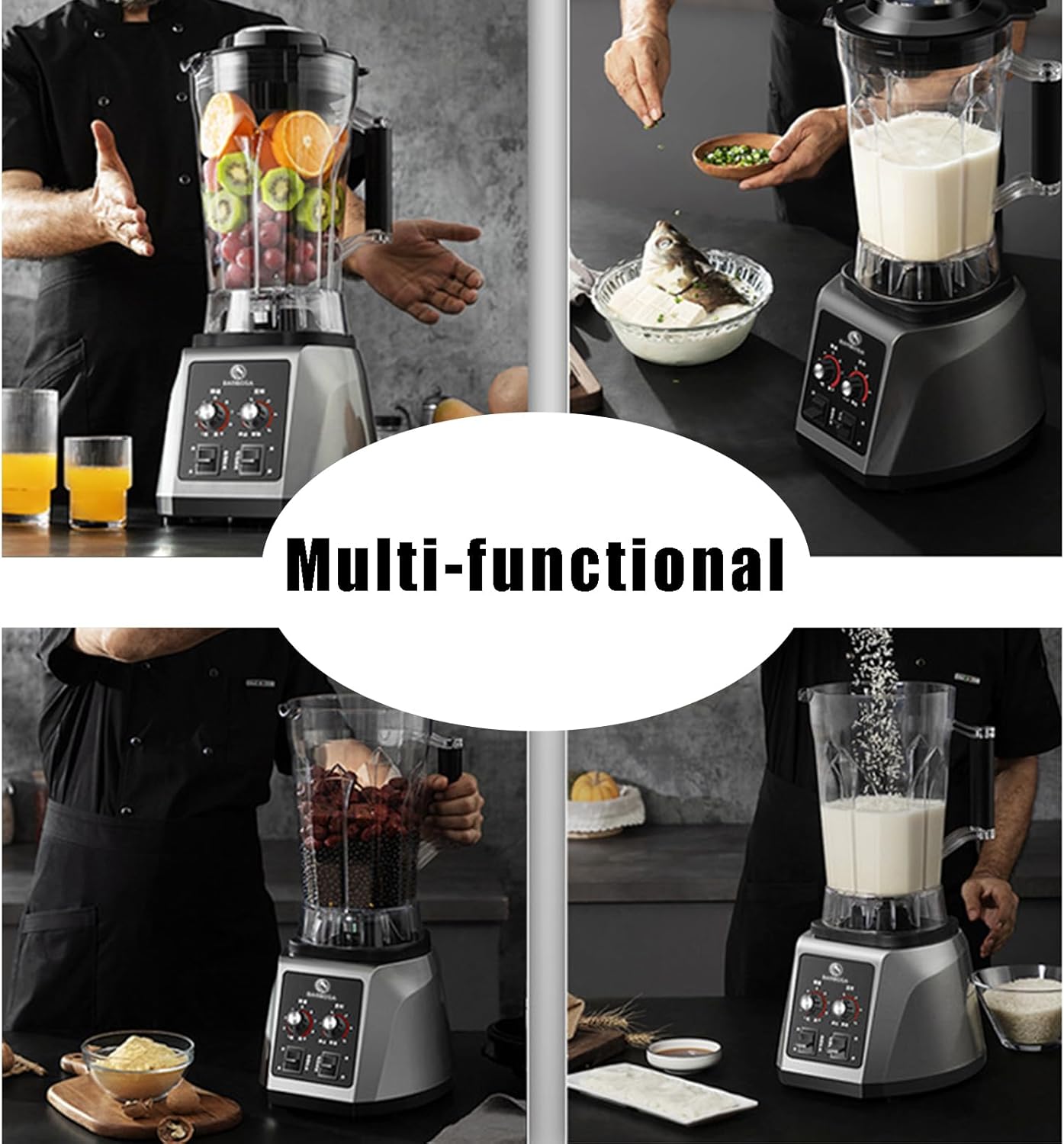 2200W Commercial Soy Milk Maker Smoothie Blender, 6L/7L Nut Processor with 8-Blade, 9-Speed Adjustable, Timer (6L)
