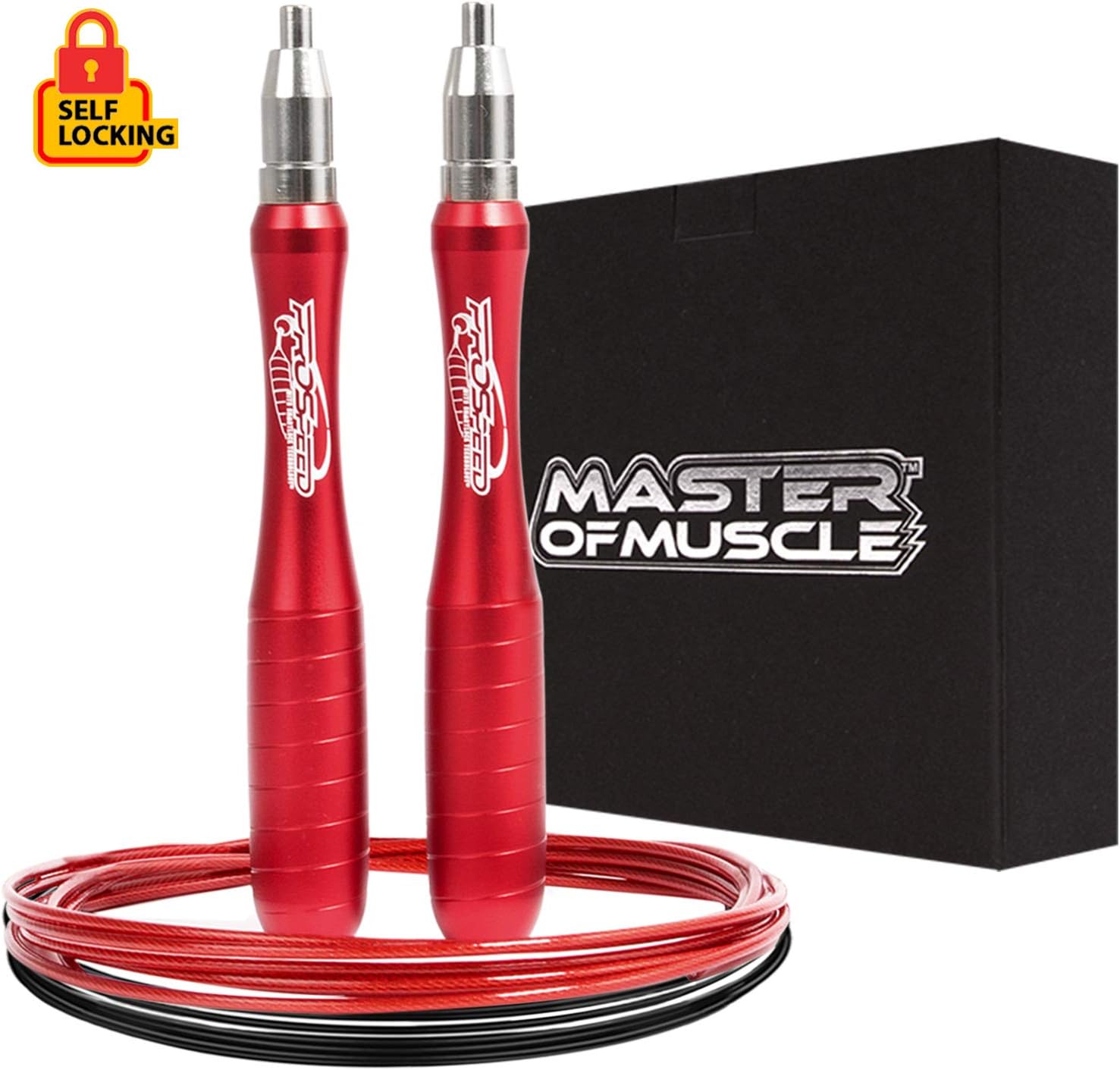 Jump Rope for Speed - Adjustable SELF-Locking - Smooth 360 Degree Spin for Rapid Jumping Workout + 2 Cable Ropes + 1 Rope Protector + Free Cross Fitness Rope Ebook and Carry Case (Red)