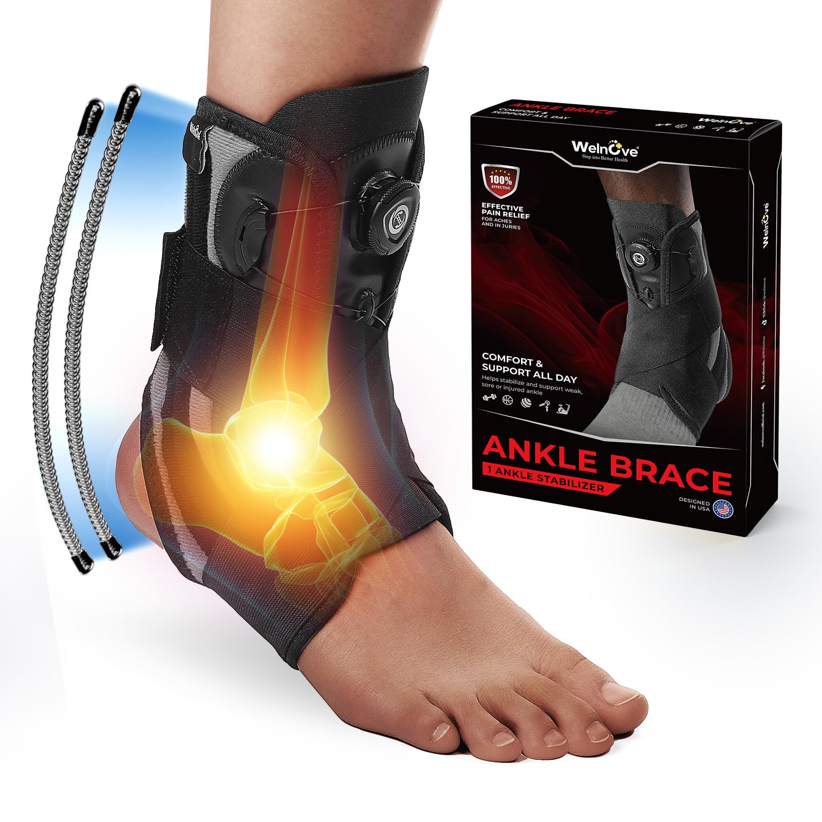 Welnove Ankle Brace: Maximum Metal Support for Men & Women, Prevention of Sprained Ankles with Metal Springs