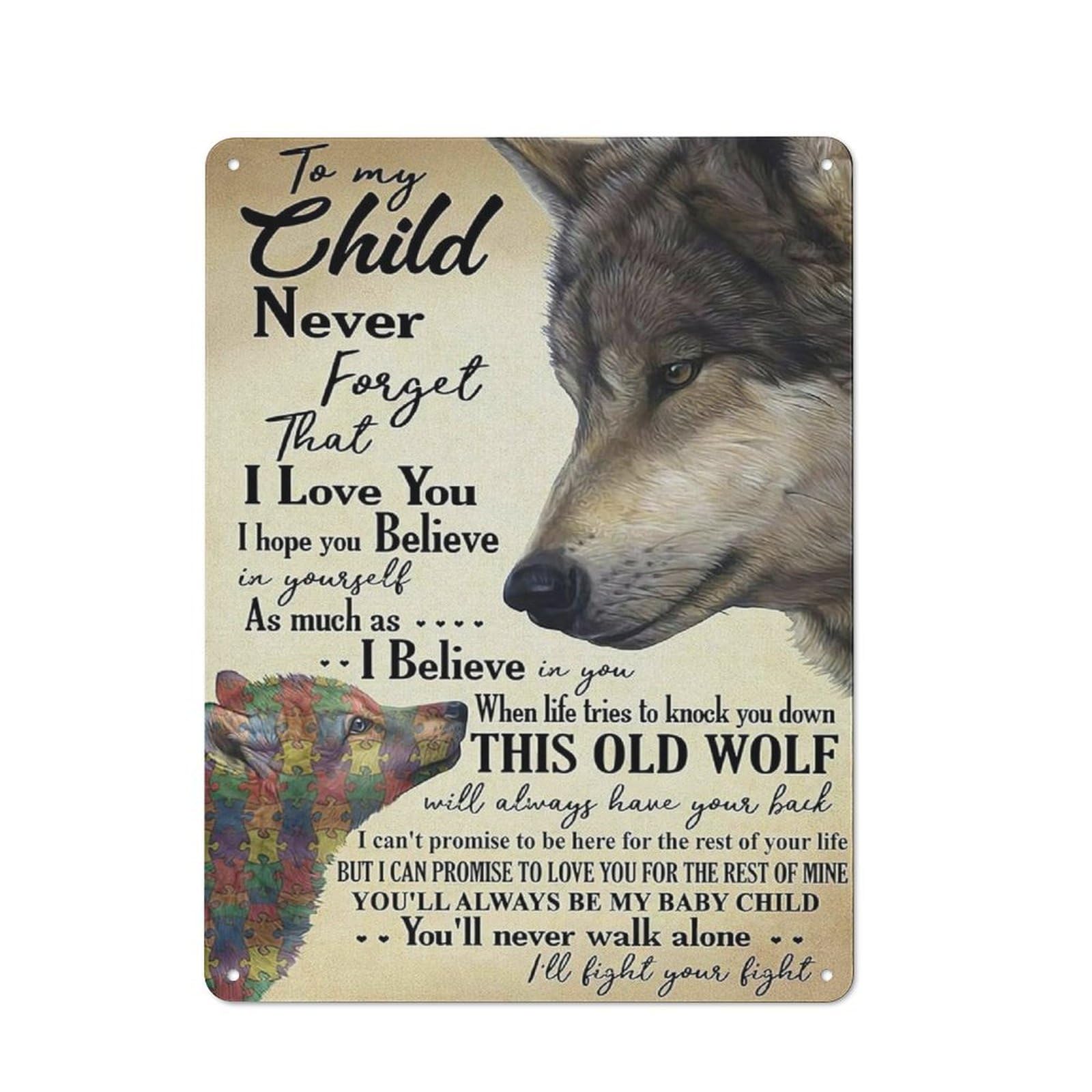 ACDOET Rustic Metal Tin Sign Motivational Print For Office Wall Decor, Tale Of Two Wolves Quotes Poster Pictures, Motivational Sayings Artwork For Home, Workroom Wall Decor 12x16 Inch