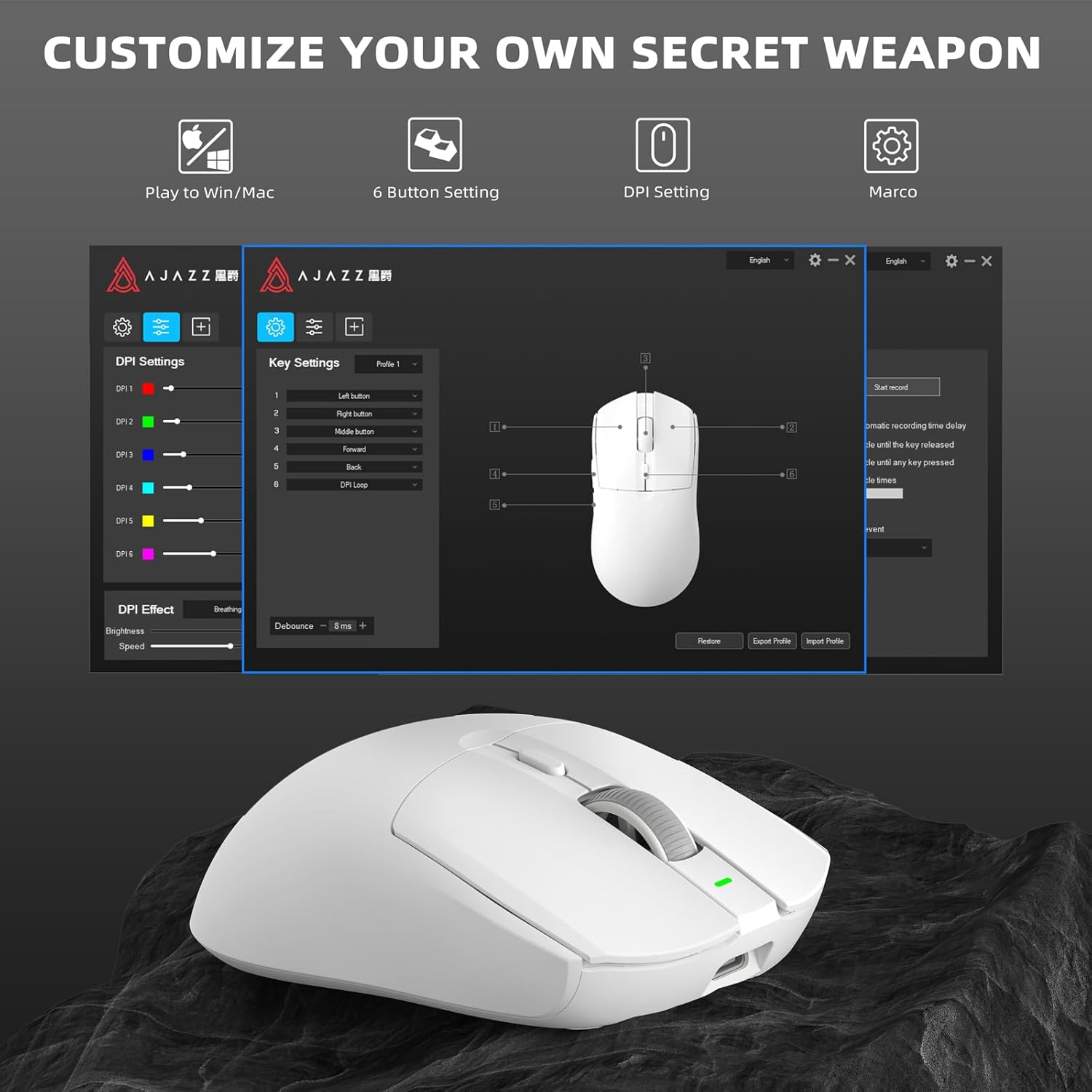 MANBASNAKE AJ139 PRO White Wireless Gaming Mouse,Ultra-Lightweight 59G,PAW3395 26K Sensor,26,000 DPI,6 Programmable Buttons,Long Battery Life,Compatible with PC/Mac,Esports & FPS Gaming