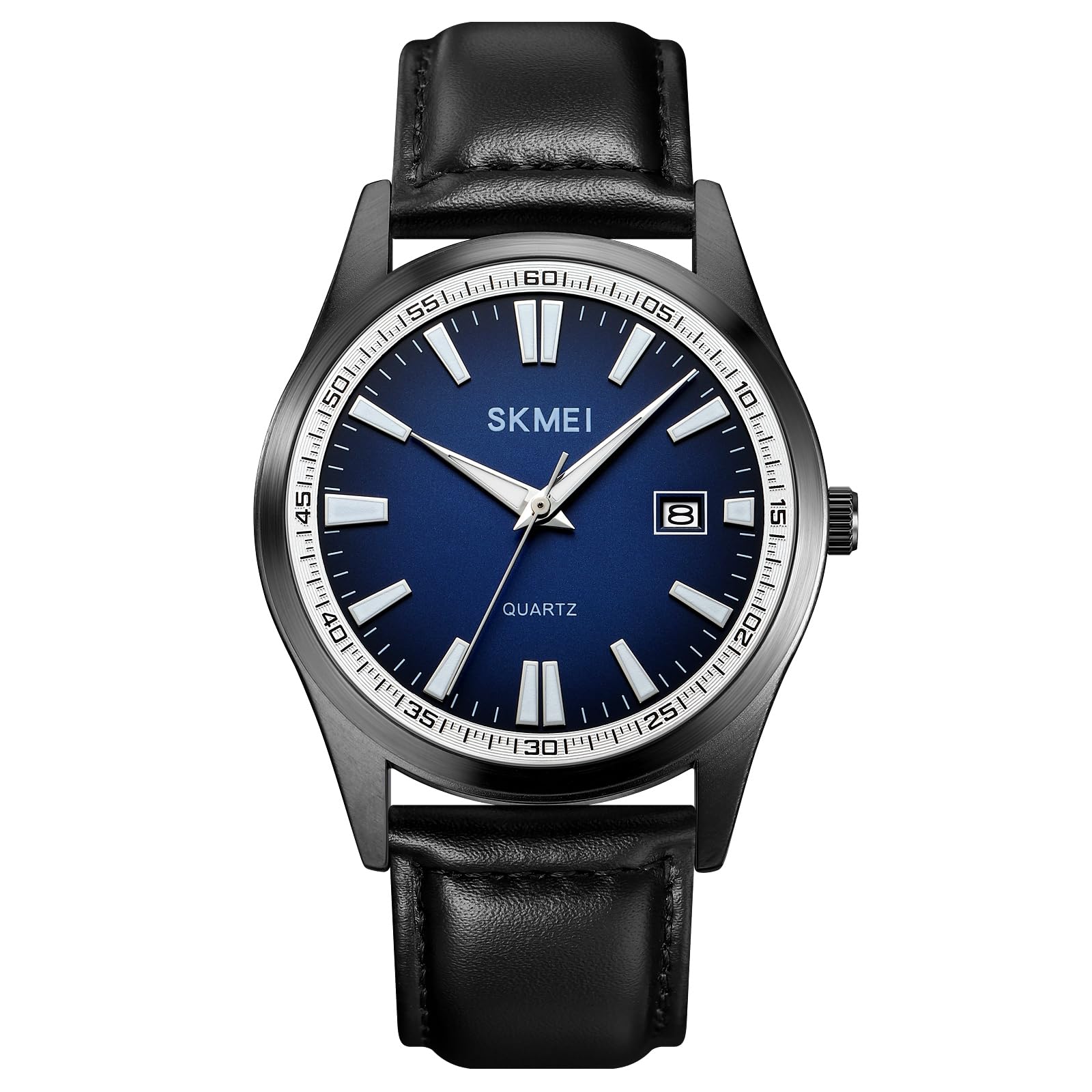 SKMEI Leather Men Watch Classic Analog Quartz Watch Business Fashion Casual Water Resistant Watch Gift For Lovers - 1986 (Navy Blue), Black Dial, Blue Band (B0C3FBFYNN) Amazon Price History, Amazon Price Tracker