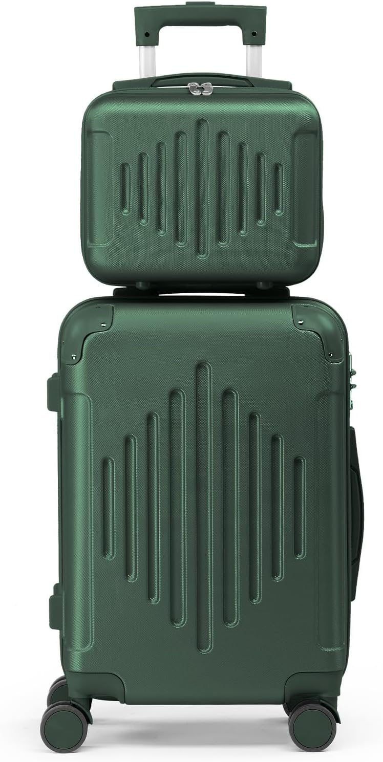 LALAHO Set of 2/3 Suitcases with Vanity Case, Large Suitcase, Cabin Suitcase, Small Suitcase, ABS with Reinforced Corners, 360° Swivel Wheels, Padlock and Telescopic Handle, Dark Green-2 LALAHO Set of 2/3 Suitcases with Vanity Case, Large Suitcase, Cabin Suitcase, Small Suitcase, ABS with Reinforced Corners, 360° Swivel Wheels, Padlock and Telescopic Handle, Dark Green-2