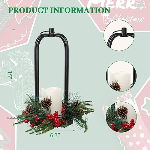 Miniatura 5 de Farol de metal de Navidad de 15 pulgadas para decoración de Navidad al aire libre con soporte LED sin llama, linterna colgante decorativa para