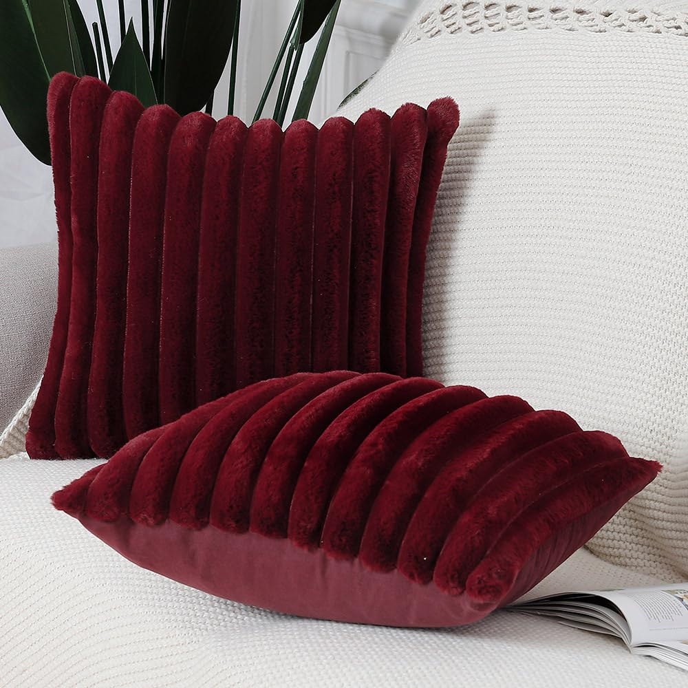 Madizz Set of 2 Faux Fur Decorative Cushion Covers 20x20 inch, 50x50 cm - Image 3